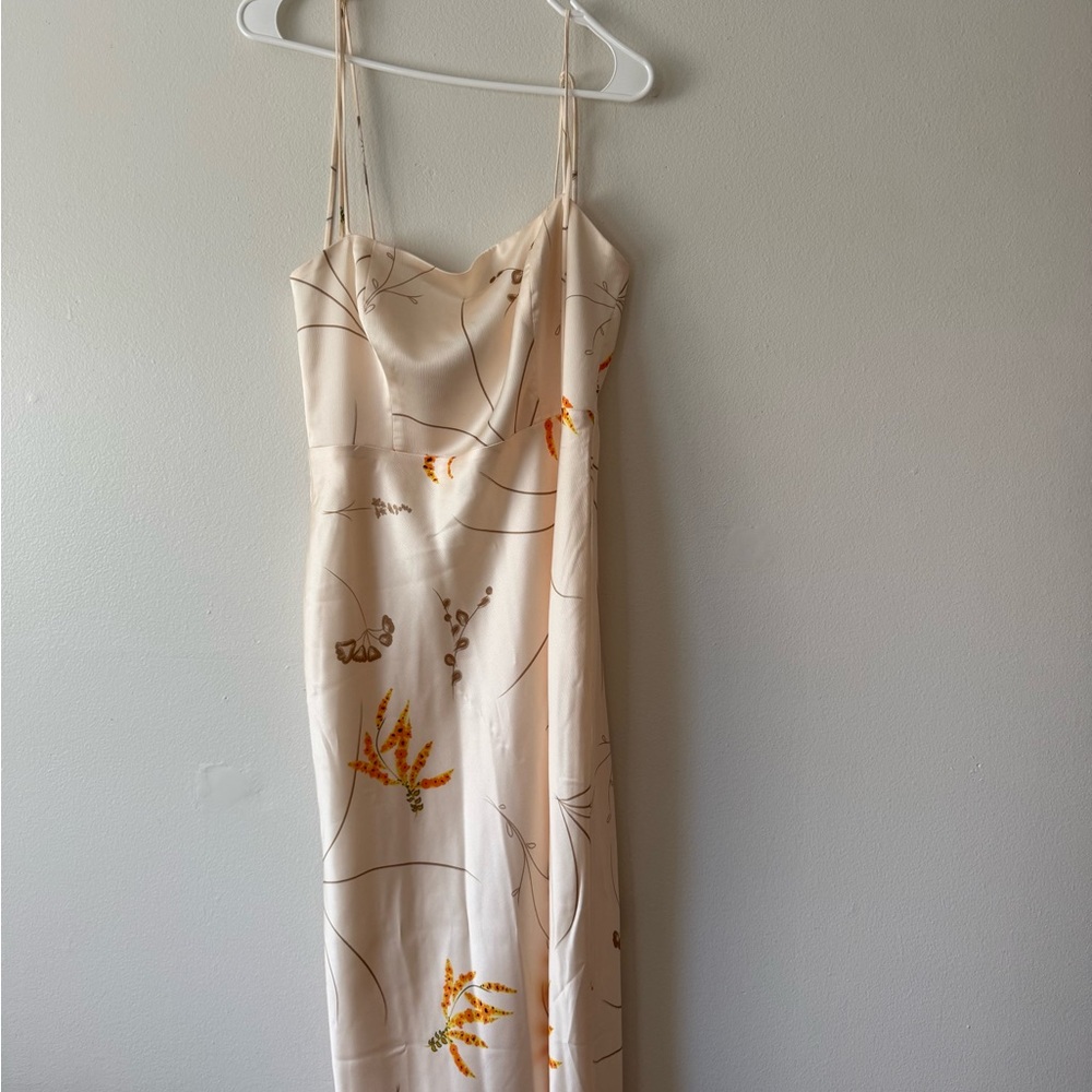 Park & Fifth Cream Spaghetti Adjustable Strap Silk Dress